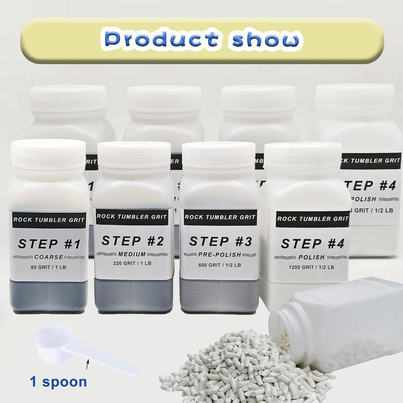 Azefun 8 LB Rock Tumbler Grit and Polish Kit and Ceramic Tumbling Filler Media, Coarse/Medium/Pre-Polished/Final Polish, Silicon Carbide Grit, Ideal for Any Rock Tumbler & Stone Polisher - Image 5